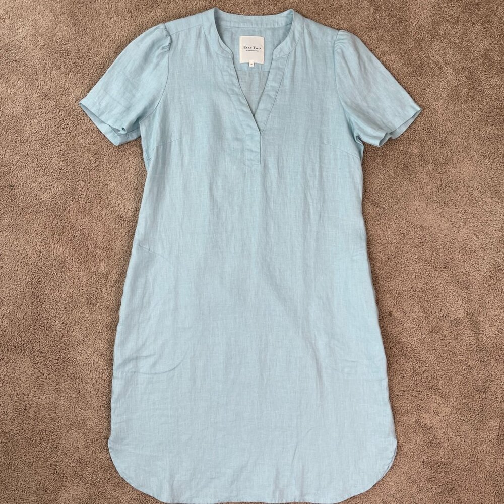 Part Two Copenhagen Dress Womens 34 Blue Linen Lagenlook Minimalist Midi Beach